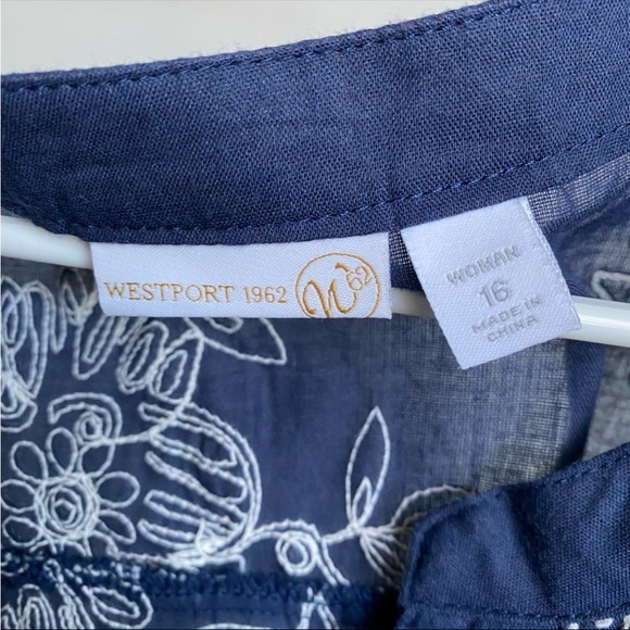 Westport 1962 Dress Navy w/White Embroidery Coastal Beach Travel Cruise Dress - Picture 7 of 8